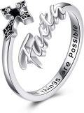 wholesale 925 Sterling Silver Faith Cross Adjustable Ring for Women - All Things Are Possible-0-0