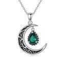 wholesale 925 Sterling Silver Crescent Moon with Pear Cut Emerald Pendant Necklaces for Women-0-0