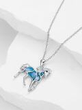 wholesale 925 Sterling Silver Horse Pendant Necklace With Turquoise Inlay-0-5