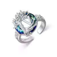 TOUPOP Sterling Silver Blue Crystal Adjustable Initial Open Ring For Women-undefined