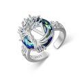 TOUPOP Sterling Silver Blue Crystal Adjustable Initial Open Ring For Women-0-0