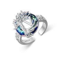 TOUPOP Sterling Silver Blue Crystal Adjustable Initial Open Ring For Women-undefined