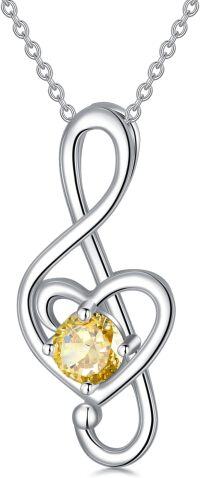 wholesale 925 Sterling Silver 12 Birthstone Music Note Necklace for Women-11-November-Citrine