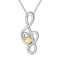 wholesale 925 Sterling Silver 12 Birthstone Music Note Necklace for Women-11-November-Citrine