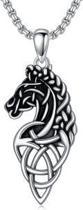 wholesale 925 Sterling Silver Black Enamel Horse Head Celtic Knot Pendant Necklace for Men-0-0