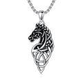 wholesale 925 Sterling Silver Black Enamel Horse Head Celtic Knot Pendant Necklace for Men-0-0