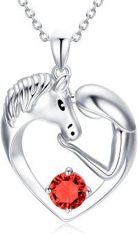wholesale 925 Sterling Silver Birthstone Crystal Horse Heart Necklace Women s Jewelry Gift-A-January-Simulated Garnet