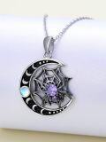 wholesale 925 Sterling Silver Spider Web Purple Crystal Crescent Moon Pendant Necklace-0-2