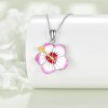 wholesale 925 Sterling Silver Pink and White Hibiscus Birth Flower Pendant Necklace-0-2