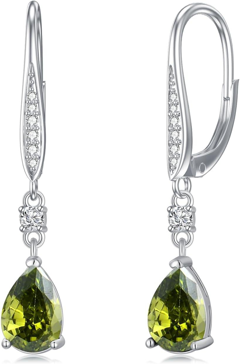 Sterling Silver Austrian Crystal Teardrop Leverback Earrings Women s Gift-08-peridot-Aug