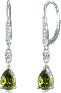 wholesale 925 Sterling Silver Blue Austrian Crystal Pear Drop Leverback Earrings for Women's Gifts-08-peridot-Aug