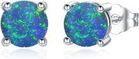 wholesale 925 Sterling Silver Opal Stud Earrings 6 9mm Round November Birthstone Gift-B_7mm-Blue
