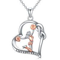wholesale 925 Sterling Silver Cheerleading Heart Pendant With Live Love Cheer-Cheerleader-3
