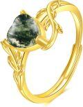 wholesale 925 Sterling Silver Green Moss Agate Vine Design Adjustable Ring for Women-0-0