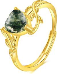 wholesale 925 Sterling Silver Green Moss Agate Vine Design Adjustable Ring for Women-Moss Agate