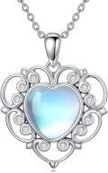 wholesale 925 Sterling Silver Heart-Shaped Blue Moonstone & Cubic Zirconia Pendant Necklace for Women-0-0