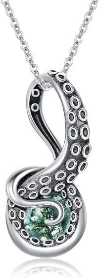 wholesale 925 Sterling Silver Labradorite Octopus Tentacle Pendant Necklace Sea Life s for Her-Moss Agate