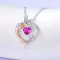 TOUPOP Sterling Silver Pink Tourmaline Heart Butterfly Pendant Necklace-0-3