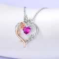TOUPOP Sterling Silver Pink Tourmaline Heart Butterfly Pendant Necklace-0-3