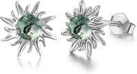wholesale 925 Sterling Silver Green Agate Moon & Sun Stud Earrings Celestial s for Women Girls-03- Moss Agate Sun