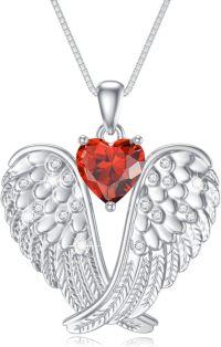 wholesale 925 Sterling Silver Birthstone Angel Wings Pendant Necklace for Women Christmas Gift-7-Jul-Ruby