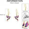 wholesale 925 Sterling Silver Purple & Blue Enamel Hummingbird Dangle Drop Earrings for Women-0-5