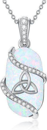 wholesale 925 Sterling Silver White Opal Triquetra Knot Pendant Necklace with Cubic Zirconia Stones Gifts for Women and Girls-Z-Celtic Knot