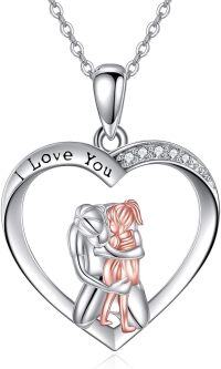 wholesale 925 Sterling Silver Heart-Shaped Love You Father Daughter Pendant Necklace Gift for Dad-Necklace for Daugther