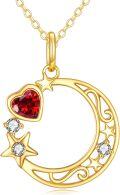 wholesale 14K Gold Celtic Claddagh Moon Red Heart Star Pendant Necklace for Women-0-0