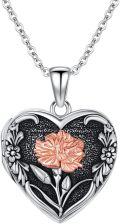 wholesale 925 Sterling Silver Heart Locket Pendant with Rose Gold Flower and Black Enamel - Mommy & Me s for Women-0-0