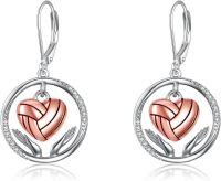 wholesale 925 Sterling Silver Rose Gold Heart Shaped Sport Ball Dangle Earrings for Women's Gift-Volleyball