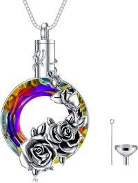 wholesale 925 Sterling Silver Rainbow Crystal Rose Cremation Urn Keepsake Pendant Necklace with Funnel and Fill Kit-F-rose