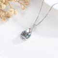 wholesale 925 Sterling Silver Teardrop Moss Agate Red Bird Pendant Necklace-0-1