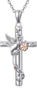 wholesale 925 Sterling Silver Cross with Hummingbird and Rose Gold Accents Pendant Necklace-0-0