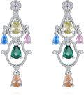 wholesale 925 Sterling Silver Multicolor Pear-Shaped Stone Drop Earrings for Women-0-0