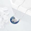 wholesale 925 Sterling Silver Starfish Ocean Wave Pendant Necklace for Women Girls  Blue Enamel 3D Design Chain Length Adjustable (18-20 inches)-0-3