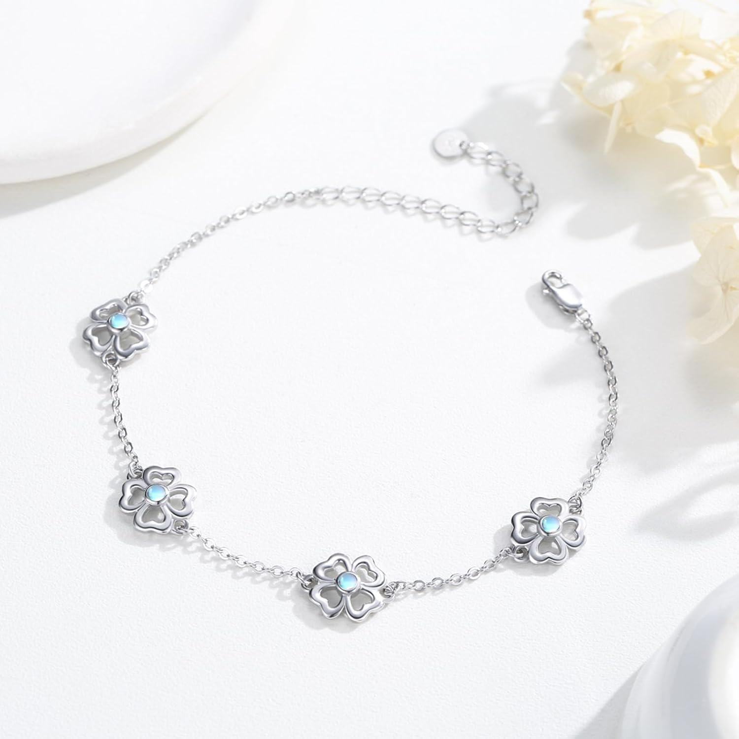 wholesale 925 Sterling Silver Moonstone Flower Charm Bracelet for Women-0-1