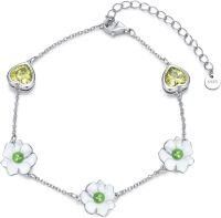 wholesale 925 Sterling Silver Flower & Heart Stone Adjustable Bracelet Gift for Women and Girls-08-Flower