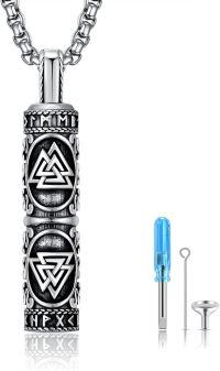 wholesale 925 Sterling Silver Viking Norse Urn Cremation Pendant with Valknut and Tree of Life Odin Amulet Ash Keepsake Jewelry for Men & Women -Viking Norse Urn Cremation Necklace