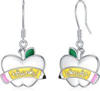 wholesale 925 Sterling Silver Heart-Shaped Thanks! Enamel Dangle Earrings for Women and Girls-Apple Pencil