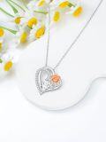 wholesale 925 Sterling Silver & 14k Gold Plated Pendant with Rose Flower and Cubic Zirconia Cutout Heart Chain - 3D Design  for Her (Length: 18 + 2 inch)-0-4