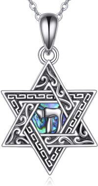 wholesale 925 Sterling Silver Abalone Shell Star of David Pendant Necklace for Men & Women-Star Of David Chai