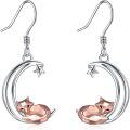 wholesale 925 Sterling Silver Moon Origami Fox Dangle Drop Earrings for Women-0-0
