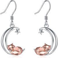 wholesale 925 Sterling Silver Moon Origami Fox Dangle Drop Earrings for Women-fox
