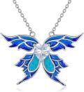 wholesale 925 Sterling Silver Blue Opal Heart-Shaped Butterfly Pendant Necklaces for Women Girls s-0-0
