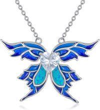 wholesale 925 Sterling Silver Blue Opal Heart-Shaped Butterfly Pendant Necklaces for Women Girls s-01-Butterfly