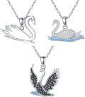 wholesale 925 Sterling Silver Pendant Necklaces - Swans & Foxes (Set Of 3) with Blue Crystals and Black Stones on 18+2 Chains-0-0