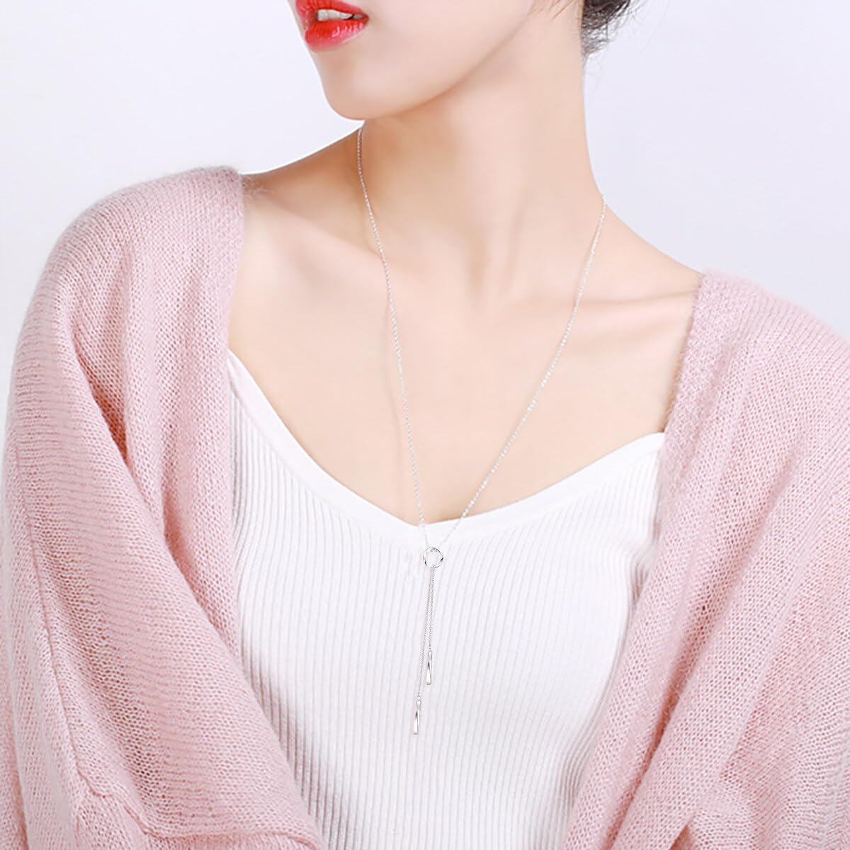 925 Sterling Silver Y Necklace with Lariat Tassel Pendant for Women Girls Mom Daughter Gift-0-1