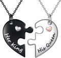 wholesale 925 Sterling Silver Puzzle Heart Necklaces - Her King & His Queen Couples Gift Set-0-0