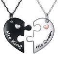 wholesale 925 Sterling Silver Puzzle Heart Necklaces - Her King & His Queen Couples Gift Set-0-0